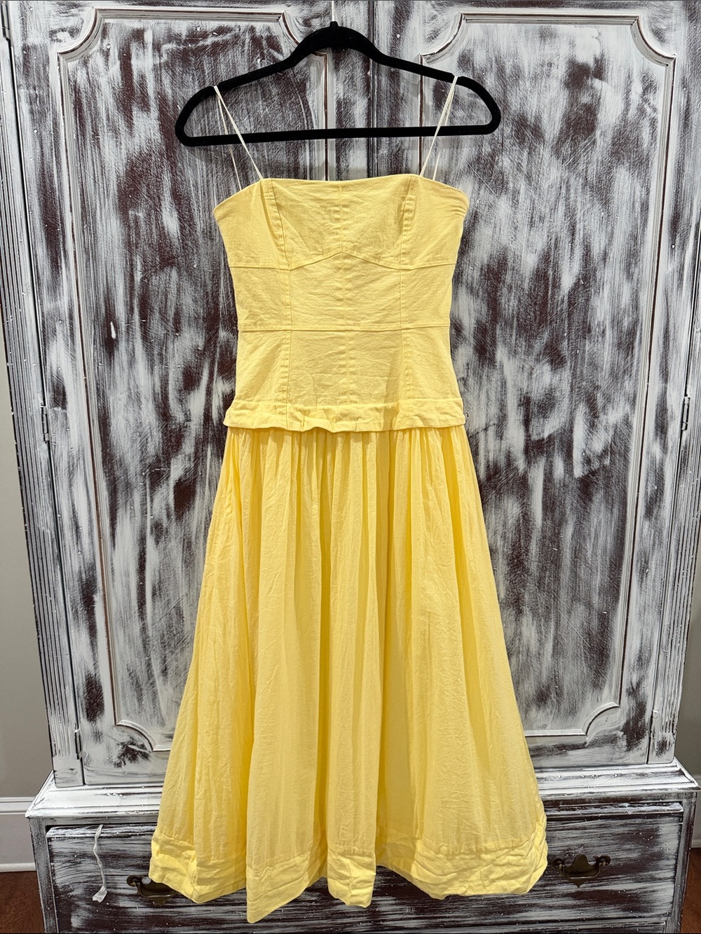 Mustard Seed Yellow Strapless Midi Dress